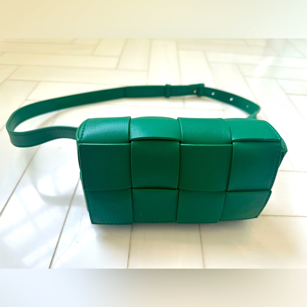 Steven Dann Small Woven Leather Belt Bag in Forest Green